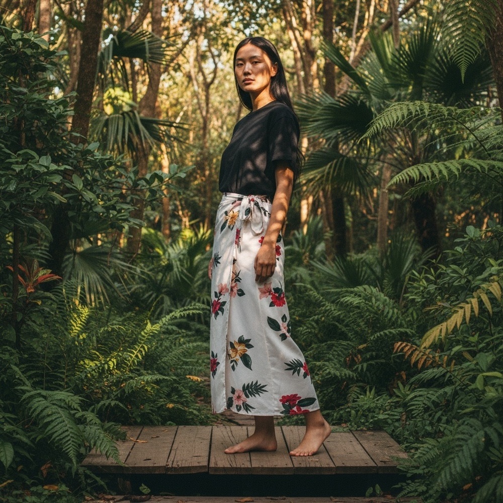 Vintage Beautiful White Floral Wrap Skirt